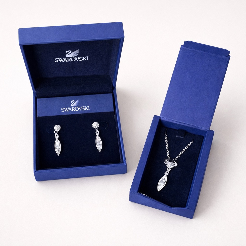 Swarovski Crystal Drop Necklace & Earrings Set – Silver | NWT w/ Boxes